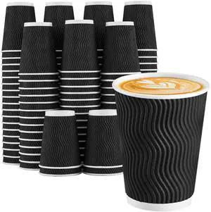 Disposable Coffee Cups 12 oz 100 Pack, Paper Coffee Cups 12 oz for Hot Drinks or Cold Beverages, Insulated Corrugated Ripple Wall Cup for Office, Cafe, Home or Travel (Black) Disposable Coffee Cups 12 oz 100 Pack, Paper Coffee Cups 12 oz for Hot Drinks or Cold Beverages, Insulated Corrugated Ripple Wall Cup for Office, Cafe, Home or Travel (Black)