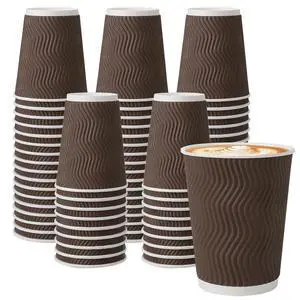150 Pack 12 oz Coffee Cups, Disposable Insulated Corrugated Ripple Wall Paper Coffee Cups, Hot Cold Drinking Cups for Office, Home, Party, Cafe, Travel (Brown) 150 Pack 12 oz Coffee Cups, Disposable Insulated Corrugated Ripple Wall Paper Coffee Cups, Hot Cold Drinking Cups for Office, Home, Party, Cafe, Travel (Brown)