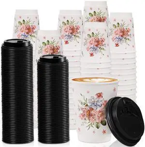 80 Pack Disposable Coffee Cups with 100 Lids, 12 Oz To Go Coffee Cups, Durable Insulated Hot Drink Paper Cups for Office, Wedding Reception, Iced Coffee, Floral Theme 80 Pack Disposable Coffee Cups with 100 Lids, 12 Oz To Go Coffee Cups, Durable Insulated Hot Drink Paper Cups for Office, Wedding Reception, Iced Coffee, Floral Theme