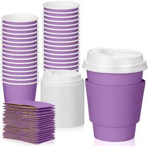 48 Pcs 12 oz Disposable Coffee Cups with Lids and Sleeves Bulk, Insulated Hot Chocolate Paper Cup for Hot and Cold Beverage Water Juice Cocoa Tea Party Restaurants Travel Supplies (Purple) 48 Pcs 12 oz Disposable Coffee Cups with Lids and Sleeves Bulk, Insulated Hot Chocolate Paper Cup for Hot and Cold Beverage Water Juice Cocoa Tea Party Restaurants Travel Supplies (Purple)