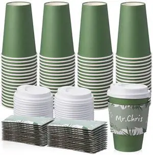 50 Pack Dark Green 12 oz Disposable Coffee Cups with Lids and Sleeves, Paper Hot Travel Cups for Beverages, Wedding, Baby Shower, Office and Party Supplies 50 Pack Dark Green 12 oz Disposable Coffee Cups with Lids and Sleeves, Paper Hot Travel Cups for Beverages, Wedding, Baby Shower, Office and Party Supplies