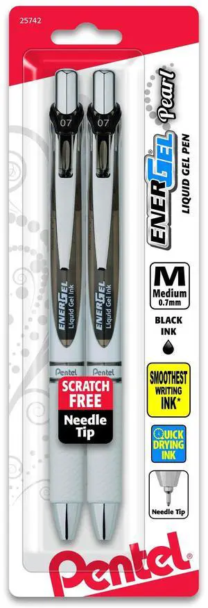 EnerGel Pearl RTX Retractable Liquid Gel Pen, (0.7mm), Medium Line, Needle Tip, Black Ink, Pack of 2 (BLN77WBP2A) EnerGel Pearl RTX Retractable Liquid Gel Pen, (0.7mm), Medium Line, Needle Tip, Black Ink, Pack of 2 (BLN77WBP2A)