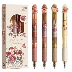 4 Pcs Cute Gel Pens Lift Pull Aesthetic Pens 0.5mm Fine Point Black Ink Smooth Writing Pen Kawaii Soft Grip Gel Pen Office School Supplies Women Girls Boys Men (Rose) 4 Pcs Cute Gel Pens Lift Pull Aesthetic Pens 0.5mm Fine Point Black Ink Smooth Writing Pen Kawaii Soft Grip Gel Pen Office School Supplies Women Girls Boys Men (Rose)
