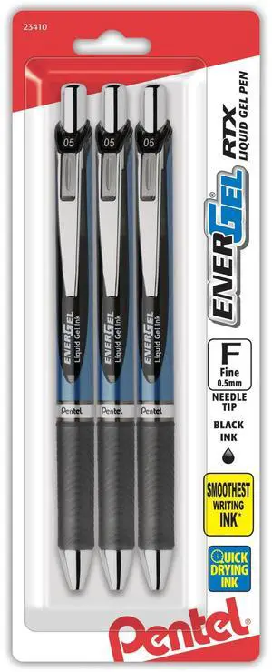 EnerGel RTX Retractable Liquid Gel Pen, (0.5mm), Fine Line, Needle Tip, Black Ink, Pack of 3 (BLN75BP3A) EnerGel RTX Retractable Liquid Gel Pen, (0.5mm), Fine Line, Needle Tip, Black Ink, Pack of 3 (BLN75BP3A)