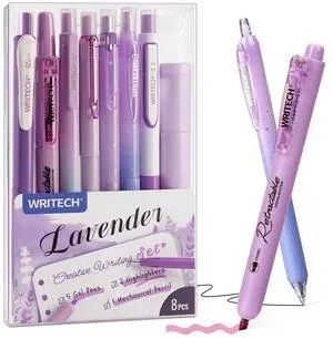 Gel Pens Journaling Highlighters: Purple Journal Set Assorted Pastel Color 0.5mm&0.7mm Fine Point Retractable Black Ink Pen Mechanical Pencil Smooth Writing Drawing 8ct Gel Pens Journaling Highlighters: Purple Journal Set Assorted Pastel Color 0.5mm&0.7mm Fine Point Retractable Black Ink Pen Mechanical Pencil Smooth Writing Drawing 8ct