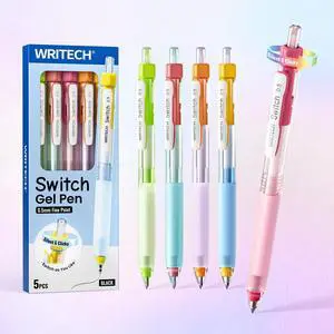 Switch Gel Ink Pens: 0.5mm Black Ink Pen Retractable Silent and Clicky Soft Grip Fine Point Pen for Journaling Smooth Writing Quick-dry No Bleed 5ct Switch Gel Ink Pens: 0.5mm Black Ink Pen Retractable Silent and Clicky Soft Grip Fine Point Pen for Journaling Smooth Writing Quick-dry No Bleed 5ct