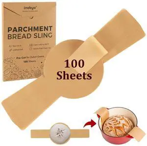 Parchment Paper Bread Sling for Sourdough Baking, Pre-Cut Unbleached Parchment Liner for Dutch Oven, Baking Supplies for Bakers, Non-Stick Sour Dough Transfer (100 Sheets, Round) Parchment Paper Bread Sling for Sourdough Baking, Pre-Cut Unbleached Parchment Liner for Dutch Oven, Baking Supplies for Bakers, Non-Stick Sour Dough Transfer (100 Sheets, Round)