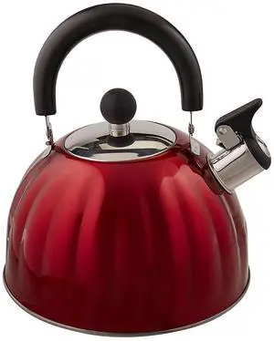 Twining 2.1 Quart Pumpkin Shaped Stainless Steel Whistling Tea Kettle, Metallic Red Twining 2.1 Quart Pumpkin Shaped Stainless Steel Whistling Tea Kettle, Metallic Red