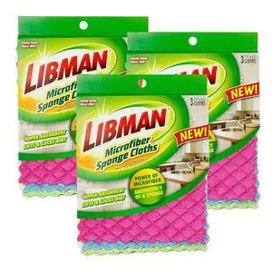 Libman 1482 Microfiber Sponge Cloths Combines The Best of a Sponge and Dish Cloth, Includes 3 Packs of 3 Sponge Cloths (9 Total Sponge Cloths), Pink, Blue and Green Libman 1482 Microfiber Sponge Cloths Combines The Best of a Sponge and Dish Cloth, Includes 3 Packs of 3 Sponge Cloths (9 Total Sponge Cloths), Pink, Blue and Green