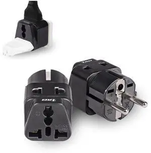 USA to Europe (Schuko) Travel Adapter Plug - 2 in 1 Type E/F Plug Adapter Perfect for Laptop, Camera Charger & More - CE Certified - RoHS Compliant - 2 Pack - Black Color USA to Europe (Schuko) Travel Adapter Plug - 2 in 1 Type E/F Plug Adapter Perfect for Laptop, Camera Charger & More - CE Certified - RoHS Compliant - 2 Pack - Black Color