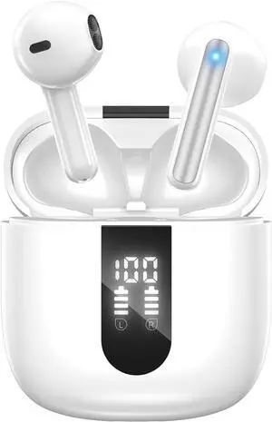 Bluetooth Earbuds Wireless Headphones, 60H Deep Bass Ear Buds with 4 Noise Cancelling Microphone, IP5 Waterproof Earphones for iPhone Android Sports audifonos Bluetooth inalambricos (Ivory) Bluetooth Earbuds Wireless Headphones, 60H Deep Bass Ear Buds with 4 Noise Cancelling Microphone, IP5 Waterproof Earphones for iPhone Android Sports audifonos Bluetooth inalambricos (Ivory)