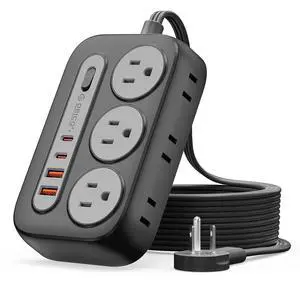 Surge Protector Power Strip, PD20W Multiple Outlets Extension Cord with 6 AC Outlets and 4 USB Charging Ports (2 USB-C), 45° Flat Plug, 10 Ft Mountable Outlet Extender for Home/Office/Dorm - OG Surge Protector Power Strip, PD20W Multiple Outlets Extension Cord with 6 AC Outlets and 4 USB Charging Ports (2 USB-C), 45° Flat Plug, 10 Ft Mountable Outlet Extender for Home/Office/Dorm - OG