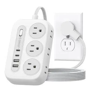Surge Protector Power Strip, Multiple Outlets Extension Cord with 6 AC Outlets 2 USB-A and 2 USB-C Ports, 5 ft Flat Plug Power Strip, Mountable Outlet Extender for Dorm/Office/Home- OG Surge Protector Power Strip, Multiple Outlets Extension Cord with 6 AC Outlets 2 USB-A and 2 USB-C Ports, 5 ft Flat Plug Power Strip, Mountable Outlet Extender for Dorm/Office/Home- OG