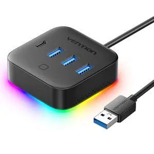 4 in 1 USB Hub with RGB Light, 5Gbps USB A Splitter with USB 3.2 Gen 1×Type-C, USB A 3.0×3 Data Ports and 1×5V/2A Power Port for Laptop/MacBook/Keyboard, 0.5M 4 in 1 USB Hub with RGB Light, 5Gbps USB A Splitter with USB 3.2 Gen 1×Type-C, USB A 3.0×3 Data Ports and 1×5V/2A Power Port for Laptop/MacBook/Keyboard, 0.5M