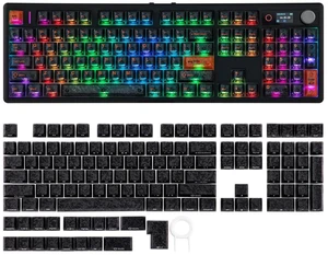 TH108 V2 PRO Full Size Mechanical Keyboard with Screen&Knob+Frost Jelly Keycaps Set - 126 Keys Forged Carbon Fiber Keycaps TH108 V2 PRO Full Size Mechanical Keyboard with Screen&Knob+Frost Jelly Keycaps Set - 126 Keys Forged Carbon Fiber Keycaps