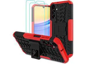 for Samsung Galaxy A15 5G Case with 2 Pack Screen Protector,Military Grade Shockproof, Heavy Duty Robust Bumper Cover with Kickstand for Galaxy A15 5G Phone Red for Samsung Galaxy A15 5G Case with 2 Pack Screen Protector,Military Grade Shockproof, Heavy Duty Robust Bumper Cover with Kickstand for Galaxy A15 5G Phone Red