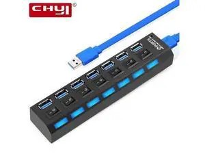 7 in 1 USB 3.0 HUB LED Indicator and ON/OFF Switch Super Speed Up to 5Gbps Extra Power Input USB3.0 Splitter Adapter For PC 7 in 1 USB 3.0 HUB LED Indicator and ON/OFF Switch Super Speed Up to 5Gbps Extra Power Input USB3.0 Splitter Adapter For PC
