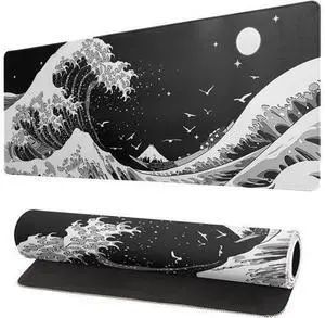 Japanese Black Sea Wave Mouse Pad Abstract Black Gaming Mouse Pad 31.5x11.8 Inch Sea Wave Texture Non-Slip Rubber Base Wave Large Mousepad Stitched Edges Keyboard Mouse Mat Desk Pad for Office Home Japanese Black Sea Wave Mouse Pad Abstract Black Gaming Mouse Pad 31.5x11.8 Inch Sea Wave Texture Non-Slip Rubber Base Wave Large Mousepad Stitched Edges Keyboard Mouse Mat Desk Pad for Office Home