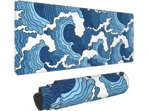 Japanese Blue and White Wave Gaming Mouse Pad Extended Large Mouse Mat Desk Pad Stitched Edges Mousepad Long Non-Slip Rubber Base Mice Pad 31.5 X 11.8 Inch Japanese Blue and White Wave Gaming Mouse Pad Extended Large Mouse Mat Desk Pad Stitched Edges Mousepad Long Non-Slip Rubber Base Mice Pad 31.5 X 11.8 Inch