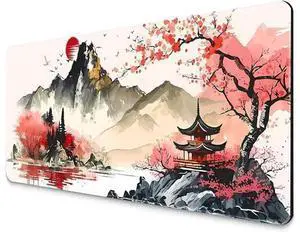 Gaming Mouse Pad with Japanese Cherry Blossom Cool Extended Large Mousepad for Desk 31.5 x 11.8 in Non-Slip Base Stitched Edgesfor Gaming and Office Work Black and Red Gaming Mouse Pad with Japanese Cherry Blossom Cool Extended Large Mousepad for Desk 31.5 x 11.8 in Non-Slip Base Stitched Edgesfor Gaming and Office Work Black and Red