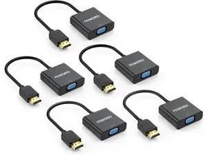 HDMI to VGA Adapter Converter 5-Pack (Male to Female) for Computer Desktop Laptop PC Monitor Projector HDTV Chromebook Raspberry Pi Roku Xbox and More - Black HDMI to VGA Adapter Converter 5-Pack (Male to Female) for Computer Desktop Laptop PC Monitor Projector HDTV Chromebook Raspberry Pi Roku Xbox and More - Black