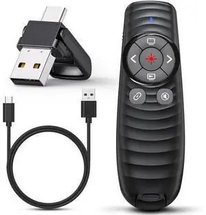 Presentation Clicker Wireless Presenter Remote Clicker for 2-in-1 USB Type C Powerpoint Clicker with Pointer Rechargeable Presentation Pointer PPT Slide Advancer for Mac/Google Slide/Keynote Presentation Clicker Wireless Presenter Remote Clicker for 2-in-1 USB Type C Powerpoint Clicker with Pointer Rechargeable Presentation Pointer PPT Slide Advancer for Mac/Google Slide/Keynote