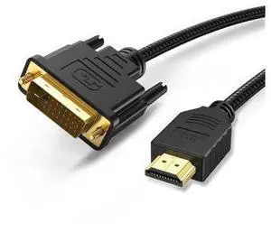 5ft HDMI to DVI Cable, Bi-Directional Nylon Braid, Supports 1080p, 24+1 HDMI Male to DVI Male for Monitor, HDTV, Projector 5ft HDMI to DVI Cable, Bi-Directional Nylon Braid, Supports 1080p, 24+1 HDMI Male to DVI Male for Monitor, HDTV, Projector