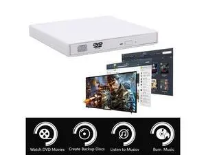 External CD Drive, USB 2.0 Optical Drive CD Burner CD/DVD Player Compatible with Windows 7/8/10, for Laptop, Desktop (KBDVD001), White External CD Drive, USB 2.0 Optical Drive CD Burner CD/DVD Player Compatible with Windows 7/8/10, for Laptop, Desktop (KBDVD001), White