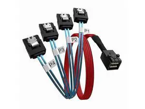 Internal HD Mini SAS (SFF-8643 Host) to 4X SATA (Target) Cable, SFF-8643 Connect to Hard Drive for Controller, 1M / 3.3FT, Red Internal HD Mini SAS (SFF-8643 Host) to 4X SATA (Target) Cable, SFF-8643 Connect to Hard Drive for Controller, 1M / 3.3FT, Red