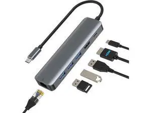 USB Hub, 6-in-1 USB to 1Gbps LAN Network HUB with 4K HDMI, 3*USB3.0,100W PD USB Aluminum Extension for Laptop, iMac, PC, USB Flash Drives etc USB Hub, 6-in-1 USB to 1Gbps LAN Network HUB with 4K HDMI, 3*USB3.0,100W PD USB Aluminum Extension for Laptop, iMac, PC, USB Flash Drives etc