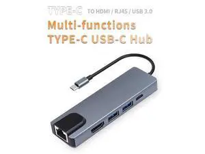 USB C Hub, 5-in-1 USB C Adapter with 4K HDMI, 1Gbps RJ45 Ethernet Port, USB 3.0,100W PD Charging Port for MacBook/Pro/Air and Type C Windows Laptops USB C Hub, 5-in-1 USB C Adapter with 4K HDMI, 1Gbps RJ45 Ethernet Port, USB 3.0,100W PD Charging Port for MacBook/Pro/Air and Type C Windows Laptops