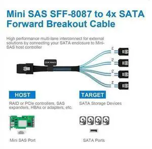 Mini SAS to 4 SATA Cable, 36 Pin SFF 8087 Host/Controller to 7 Pin SATA Target/Backplane, Compatible with PERC H310, RAID Controller (SFF-8087 to 4SATA Forward Breakout) 1.6 Feet Mini SAS to 4 SATA Cable, 36 Pin SFF 8087 Host/Controller to 7 Pin SATA Target/Backplane, Compatible with PERC H310, RAID Controller (SFF-8087 to 4SATA Forward Breakout) 1.6 Feet
