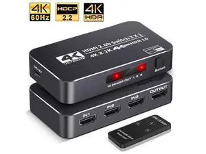 4K 60Hz HDMI Switch 3 In 1 Out 3x1 Switcher Converter Adapter with Remoter for XBox PS4 PS5 Pro PC Projector Laptop - OZQ2-2 4K 60Hz HDMI Switch 3 In 1 Out 3x1 Switcher Converter Adapter with Remoter for XBox PS4 PS5 Pro PC Projector Laptop - OZQ2-2