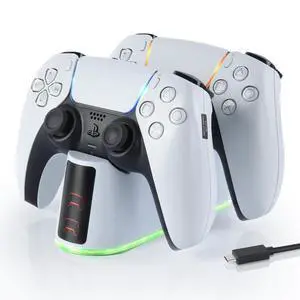 ELUTENG PS5 Controller Charger Dual Controller Charging Stand for PlayStation 5 with LED Indicator, Fast Charging Dock for DualSense Charging Station, PS5 Accessories Kits with USB Cable, White ELUTENG PS5 Controller Charger Dual Controller Charging Stand for PlayStation 5 with LED Indicator, Fast Charging Dock for DualSense Charging Station, PS5 Accessories Kits with USB Cable, White