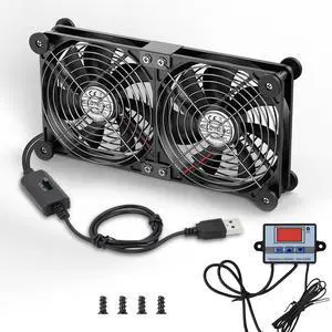 ELUTENG 120mm Dual USB Computer Cooling Fan with Temperature Controller | 3 Speed Adjustable, Max 1500RPM, 8 Silicone Pads, For Laptop/Receiver/Xbox/Computer ELUTENG 120mm Dual USB Computer Cooling Fan with Temperature Controller | 3 Speed Adjustable, Max 1500RPM, 8 Silicone Pads, For Laptop/Receiver/Xbox/Computer
