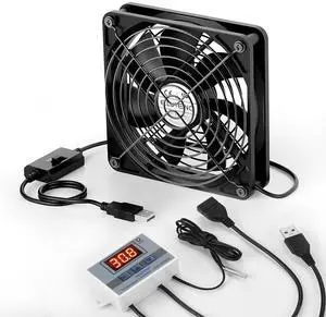 ELUTENG USB Fan 120mm with Digital Temperature Controller, 5V USB Powered PC Computer Fan 1500RPM 3 Adjustable Speeds Electronic Cooling Lufter with Metal Grill for Laptop/TV Box/AV Cabinet/PS5/Router ELUTENG USB Fan 120mm with Digital Temperature Controller, 5V USB Powered PC Computer Fan 1500RPM 3 Adjustable Speeds Electronic Cooling Lufter with Metal Grill for Laptop/TV Box/AV Cabinet/PS5/Router