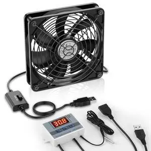 ELUTENG USB Fan 140mm with Digital Temperature Controller, 5V USB Powered PC Computer Fan 1500RPM 3 Adjustable Speeds Electronic Cooling Lufter with Metal Grill for Laptop/TV Box/AV Cabinet/PS5/Router ELUTENG USB Fan 140mm with Digital Temperature Controller, 5V USB Powered PC Computer Fan 1500RPM 3 Adjustable Speeds Electronic Cooling Lufter with Metal Grill for Laptop/TV Box/AV Cabinet/PS5/Router