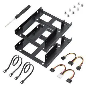 2 Pack Double-Deck SSD Mounting Bracket SSD Adapter 2.5" to 3.5" Hard Drive with SATA Cable and Power Splitter Cable Metal SSD HDD Holder Compatible with 2.5 to 3.5 Drive Bay 2 Pack Double-Deck SSD Mounting Bracket SSD Adapter 2.5" to 3.5" Hard Drive with SATA Cable and Power Splitter Cable Metal SSD HDD Holder Compatible with 2.5 to 3.5 Drive Bay