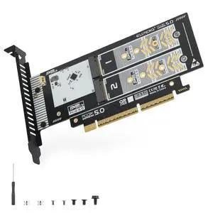 ELUTENG Dual-Slot NVMe to PCIe 5.0 x16 Interface Expansion Card (Supports Up to x8 Bandwidth) 64Gbps Backward Compatible with PCIe 4.0/3.0/2.0 Adapters Supports 2230/2242/2260/2280 SSD Form Factors ELUTENG Dual-Slot NVMe to PCIe 5.0 x16 Interface Expansion Card (Supports Up to x8 Bandwidth) 64Gbps Backward Compatible with PCIe 4.0/3.0/2.0 Adapters Supports 2230/2242/2260/2280 SSD Form Factors