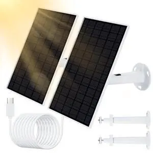 ELUTENG 2 Pack 5W 5V Solar Panel Charger for Security Camera, 16ft/5M Cable, IP65 Waterproof, 360° Adjustable Metal Wall Mount, Outdoor USB Solar Panel for Rechargeable Battery Camera ELUTENG 2 Pack 5W 5V Solar Panel Charger for Security Camera, 16ft/5M Cable, IP65 Waterproof, 360° Adjustable Metal Wall Mount, Outdoor USB Solar Panel for Rechargeable Battery Camera