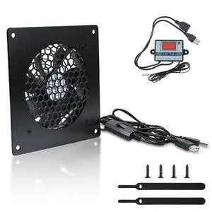 ELUTENG 120mm USB Cabinet Fan with Digital Thermostat Controller & 3 Speed Adjustable Cabinets Cooling Fans Aluminium Panel USB Computer Ventilator for AV Enclosure, Electrical Box, Home Theater, PC ELUTENG 120mm USB Cabinet Fan with Digital Thermostat Controller & 3 Speed Adjustable Cabinets Cooling Fans Aluminium Panel USB Computer Ventilator for AV Enclosure, Electrical Box, Home Theater, PC