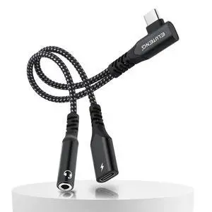 ELUTENG 2in1 USB C to 3.5mm Audio Adapter and Charger 0.65ft 90° Right Angle Hi-Res 32bit/384kHz Aux to Type C Cable Braided Nylon PD 60W Fast Charging Compatible for iPhone/Galaxy/Pixel/iPad ELUTENG 2in1 USB C to 3.5mm Audio Adapter and Charger 0.65ft 90° Right Angle Hi-Res 32bit/384kHz Aux to Type C Cable Braided Nylon PD 60W Fast Charging Compatible for iPhone/Galaxy/Pixel/iPad