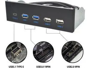 5.25 Inch PC Front Panel USB 3.1 Gen 2 Hub, 2 USB3.0 + 2 USB2.0 + USB-C Port with Type-E Internal Header for Desktop Chassis Expansion 5.25 Inch PC Front Panel USB 3.1 Gen 2 Hub, 2 USB3.0 + 2 USB2.0 + USB-C Port with Type-E Internal Header for Desktop Chassis Expansion