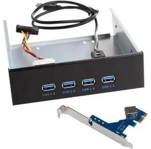 4-Port USB 3.0 Front Panel Hub Combo, PCI-E USB 3.0 Expansion Card + 5.25 Inch Optical Drive Bay Splitter Adapter for Desktop PC Case 4-Port USB 3.0 Front Panel Hub Combo, PCI-E USB 3.0 Expansion Card + 5.25 Inch Optical Drive Bay Splitter Adapter for Desktop PC Case