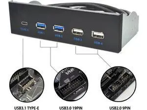 5.25 Inch PC Front Panel USB 3.1 Gen 2 Hub, 2 USB3.0 + 2 USB2.0 + 1 USB-C Port with Type-E Internal Connector for Desktop Chassis 5.25 Inch PC Front Panel USB 3.1 Gen 2 Hub, 2 USB3.0 + 2 USB2.0 + 1 USB-C Port with Type-E Internal Connector for Desktop Chassis