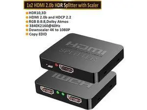 1 In 2 Out HDMI Splitter, HDMI 2.0b 18.5Gbps Mirror Screen Duplicator Supports 4K@60Hz HDCP2.2 Auto Scaling 1080P 3D for Dual Monitors 1 In 2 Out HDMI Splitter, HDMI 2.0b 18.5Gbps Mirror Screen Duplicator Supports 4K@60Hz HDCP2.2 Auto Scaling 1080P 3D for Dual Monitors
