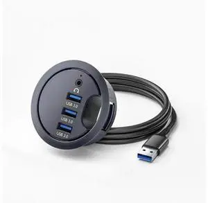 USB 3.0 Flush Mount Desktop Hub, 60mm 2.36 Inch Grommet Hole Dock with 3 USB3.0 Ports and 3.5mm Audio Jack for Office Desk Port Expansion USB 3.0 Flush Mount Desktop Hub, 60mm 2.36 Inch Grommet Hole Dock with 3 USB3.0 Ports and 3.5mm Audio Jack for Office Desk Port Expansion