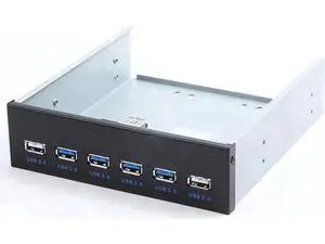 5.25 Inch PC Front Panel 6-Port USB Hub, 4 USB3.0 + 2 USB2.0 with 2.6FT Internal Cable for Desktop Motherboard Header Connection 5.25 Inch PC Front Panel 6-Port USB Hub, 4 USB3.0 + 2 USB2.0 with 2.6FT Internal Cable for Desktop Motherboard Header Connection