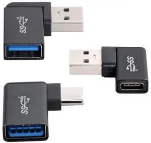 3Pcs 90 Degree Angled USB 3.1 Type-C Male to USB 3.0 Type-A Female OTG Adapter, 10Gbps Data Converter 3Pcs 90 Degree Angled USB 3.1 Type-C Male to USB 3.0 Type-A Female OTG Adapter, 10Gbps Data Converter