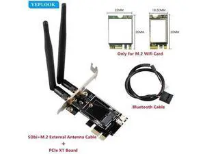 M.2 to PCIe 1X Desktop WiFi Adapter Card with Bluetooth Cable, Compatible with AX210 AX200 AC9260 8265 8260 7265 7260 1535 QCNFA344 M.2 to PCIe 1X Desktop WiFi Adapter Card with Bluetooth Cable, Compatible with AX210 AX200 AC9260 8265 8260 7265 7260 1535 QCNFA344